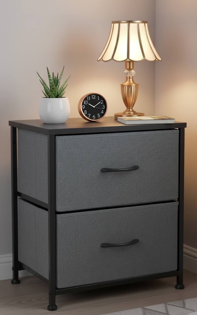Alt View 5. AOITUN - Compact Nightstand for Daily Dorm Living, 20" Bedside Table with 2 Drawers, Works Well with Twin XL Dorm Setup - Gray.
