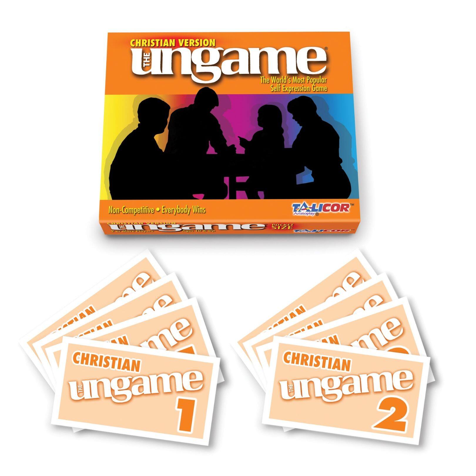 CHRISTIAN VERSION  
THE UNGAME  
The World's Most Popular Self Expression Game  
Non-Competitive • Everybody Wins  

TA-LICOR  
A Division of ARIADNE  

CHRISTIAN UNGAME 1  
CHRISTIAN UNGAME 2