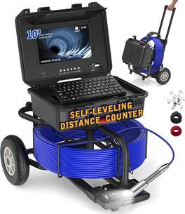 Aukfa - Sewer Camera - 10" HD Borescope with Self-Leveling, IP68, 200Ft 7MM Cable, DVR, 5X Zoom
