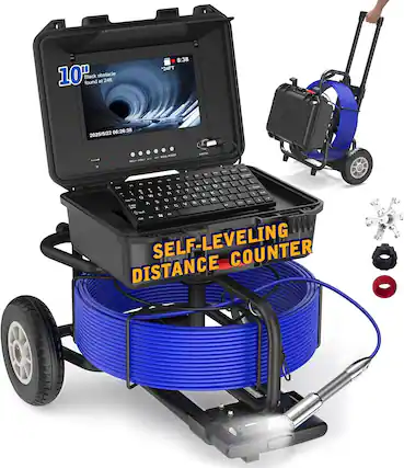 Front. Aukfa - Sewer Camera - 10" HD Borescope with Self-Leveling, IP68, 200Ft 7MM Cable, DVR, 5X Zoom.