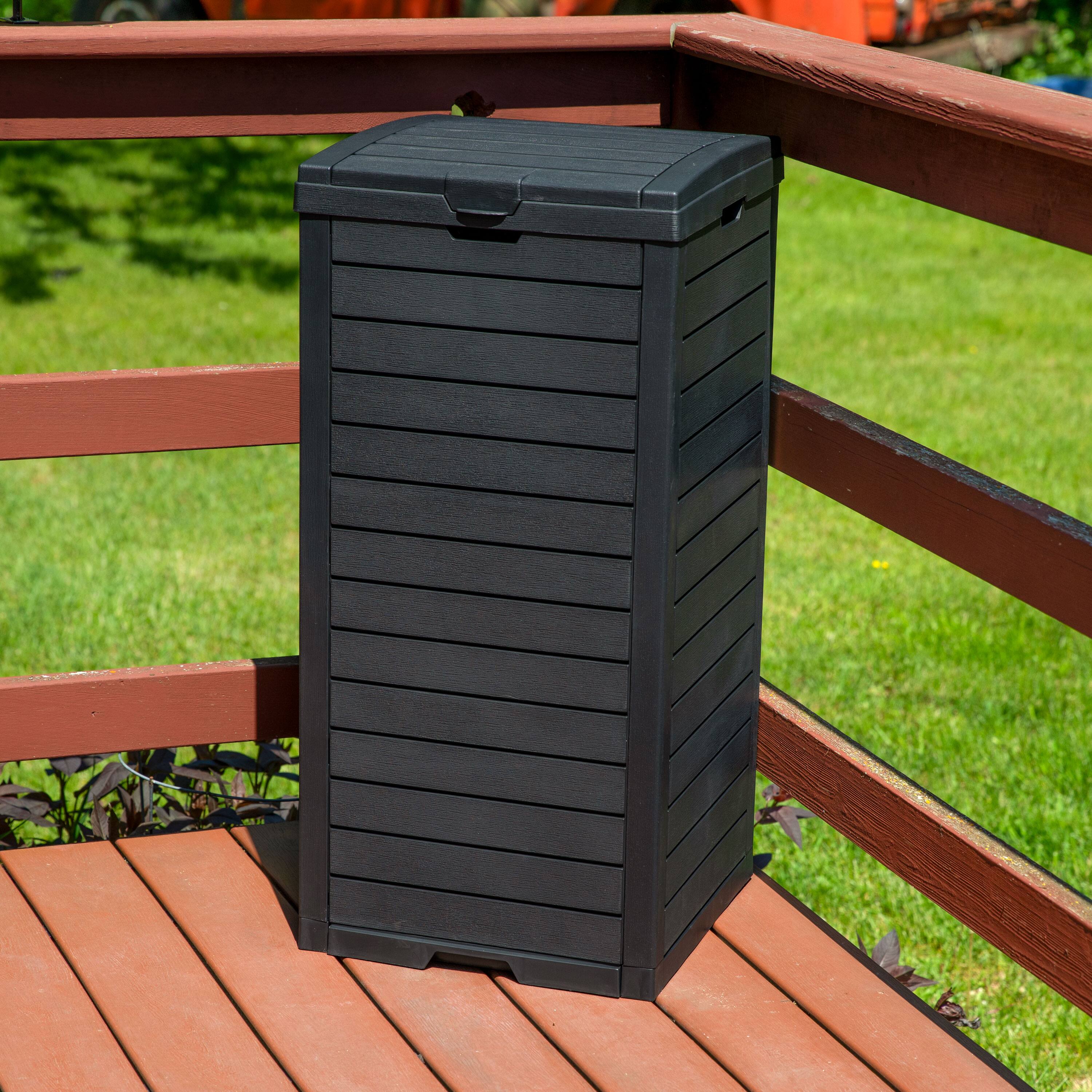 Alt View 7. Sunnydaze - 39-Gallon Outdoor Trash Can with Lid and Drip Tray - Black.