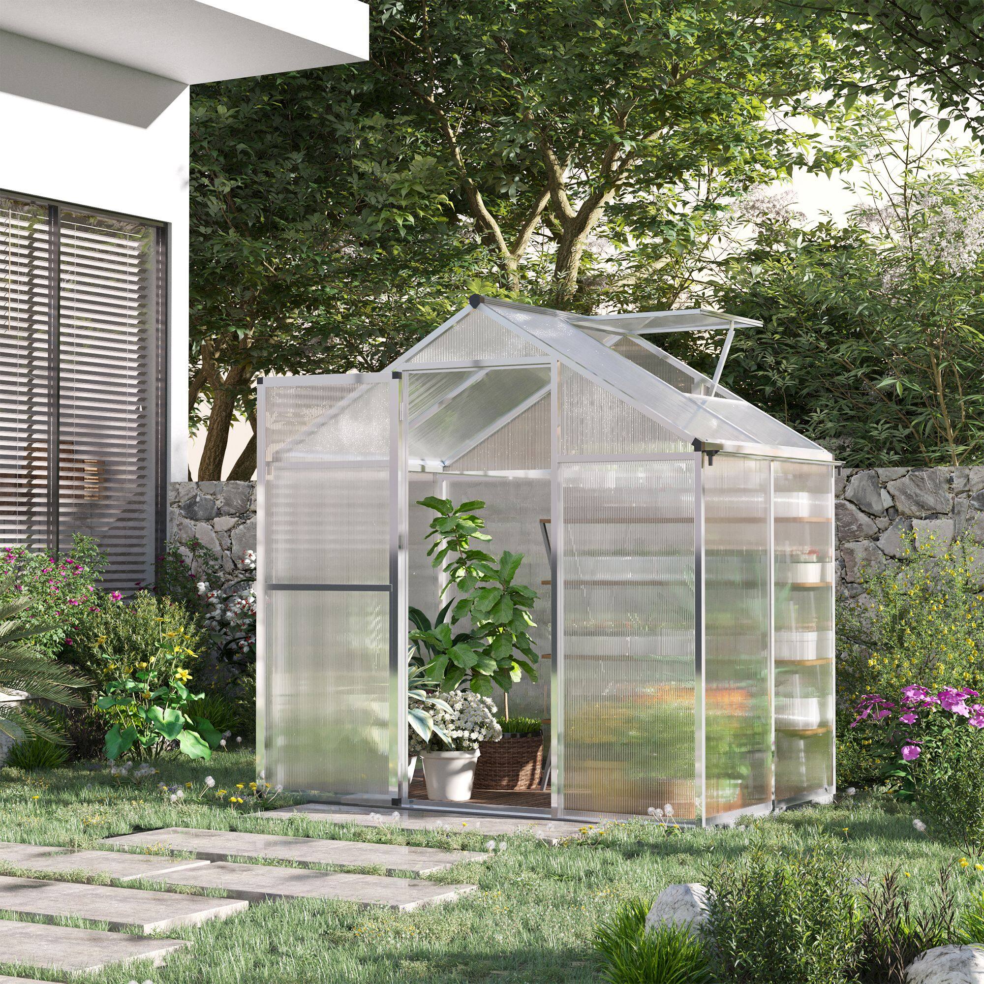 Alt View 1. Outsunny - 4' x 6' Greenhouse for Outdoors, Polycarbonate Greenhouse with Rain Gutter and Roof Vent.