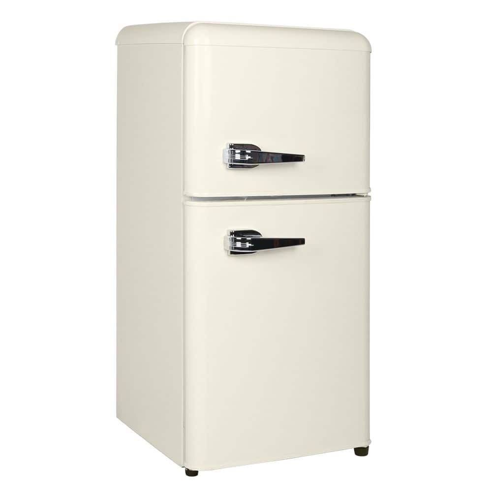 Tiramisubest - 3.5 Cu.Ft Compact Refrigerator,Mini Fridge with Freezer,Small Refrigerator with 2 Door,7 Level Thermostat - Cream