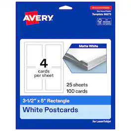 Avery - Matte Rectangle Cards, 3.5" x 5", 100ct - White