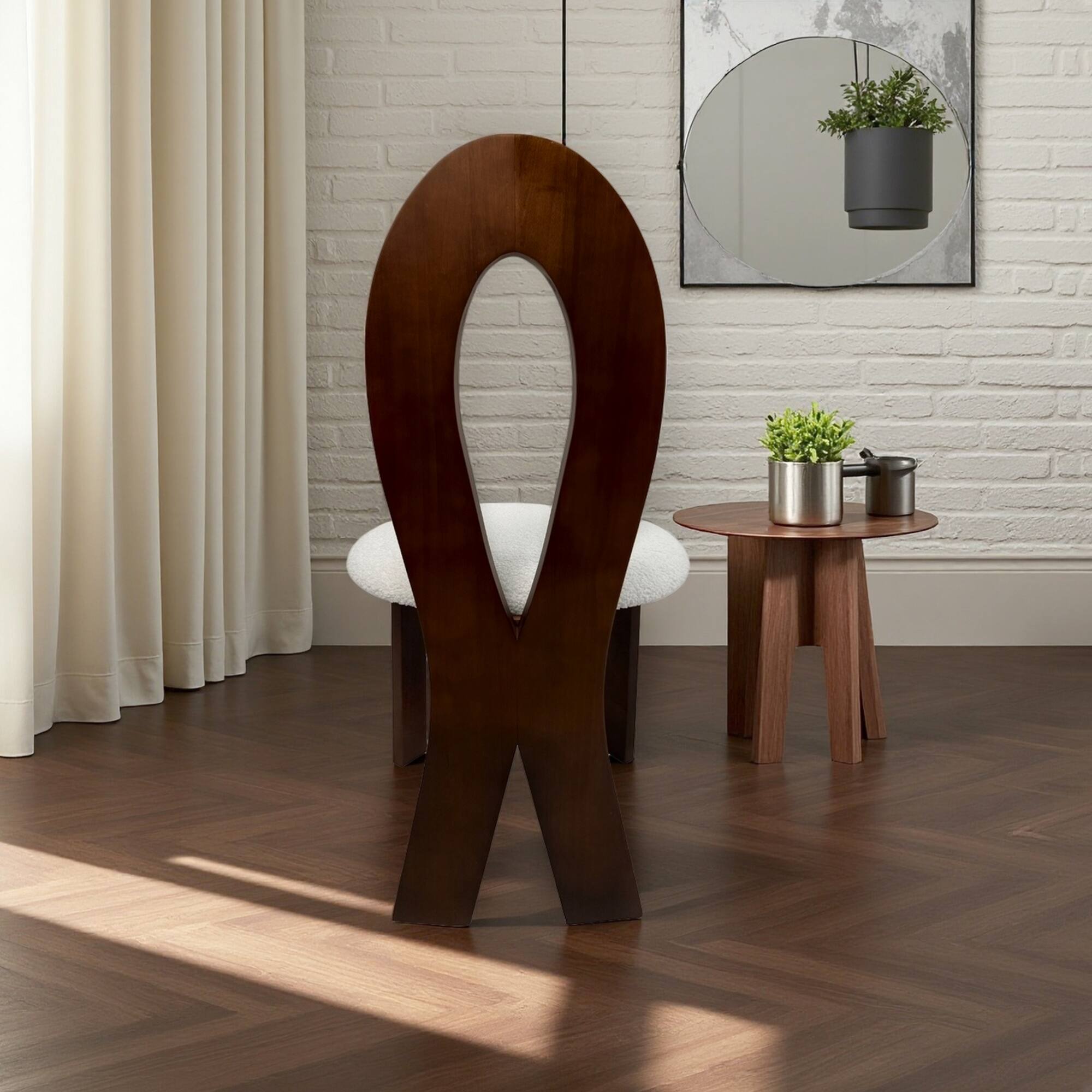 Left. GOODSILO - Elegant Dining Chair with Ribbon-Cross Backrest and Teddy Velvet Upholstery for Kitchen and Dining Room, Set of 2 - Brown.