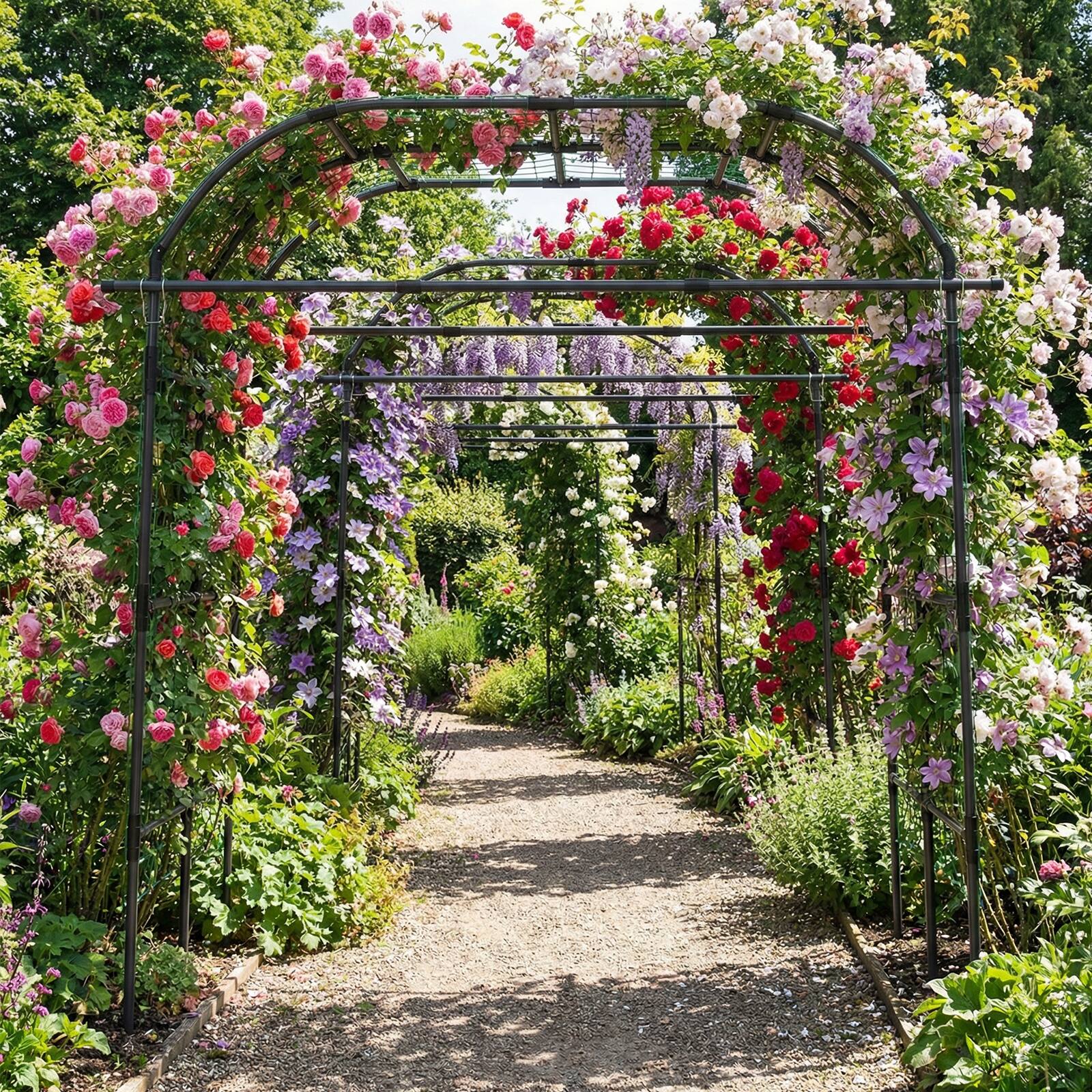 Alt View 5. Costway - Costway Metal Garden Arch Trellis for Climbing Plants Outdoor, Wide Cucumber Trellis - Black.