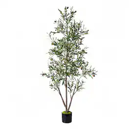NOVAROOT - 6FT Artificial Olive Trees Indoor Tall Faux Olive Tree with Lights Moss and Planter for Home Decor - Green