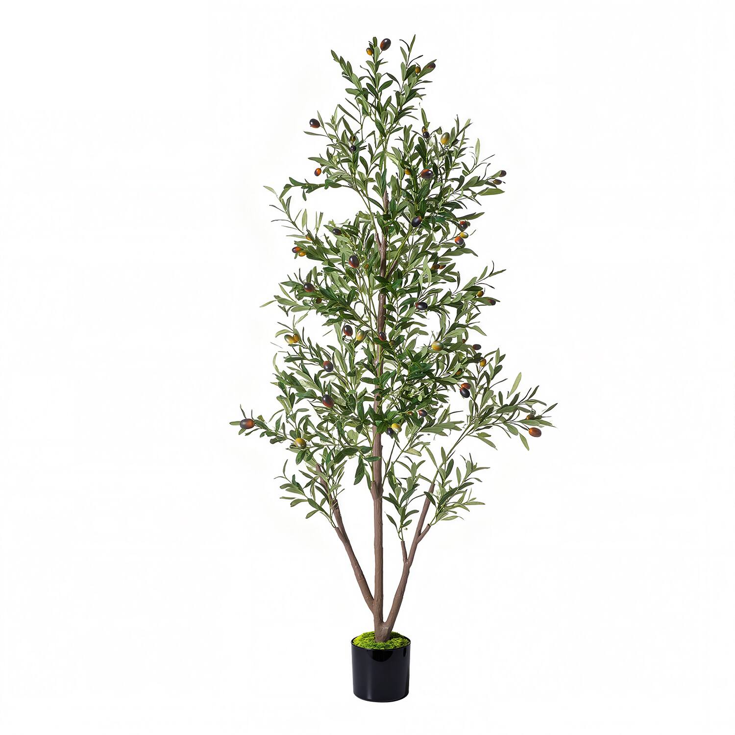Front. NOVAROOT - 6FT Artificial Olive Trees Indoor Tall Faux Olive Tree with Lights Moss and Planter for Home Decor - Green.