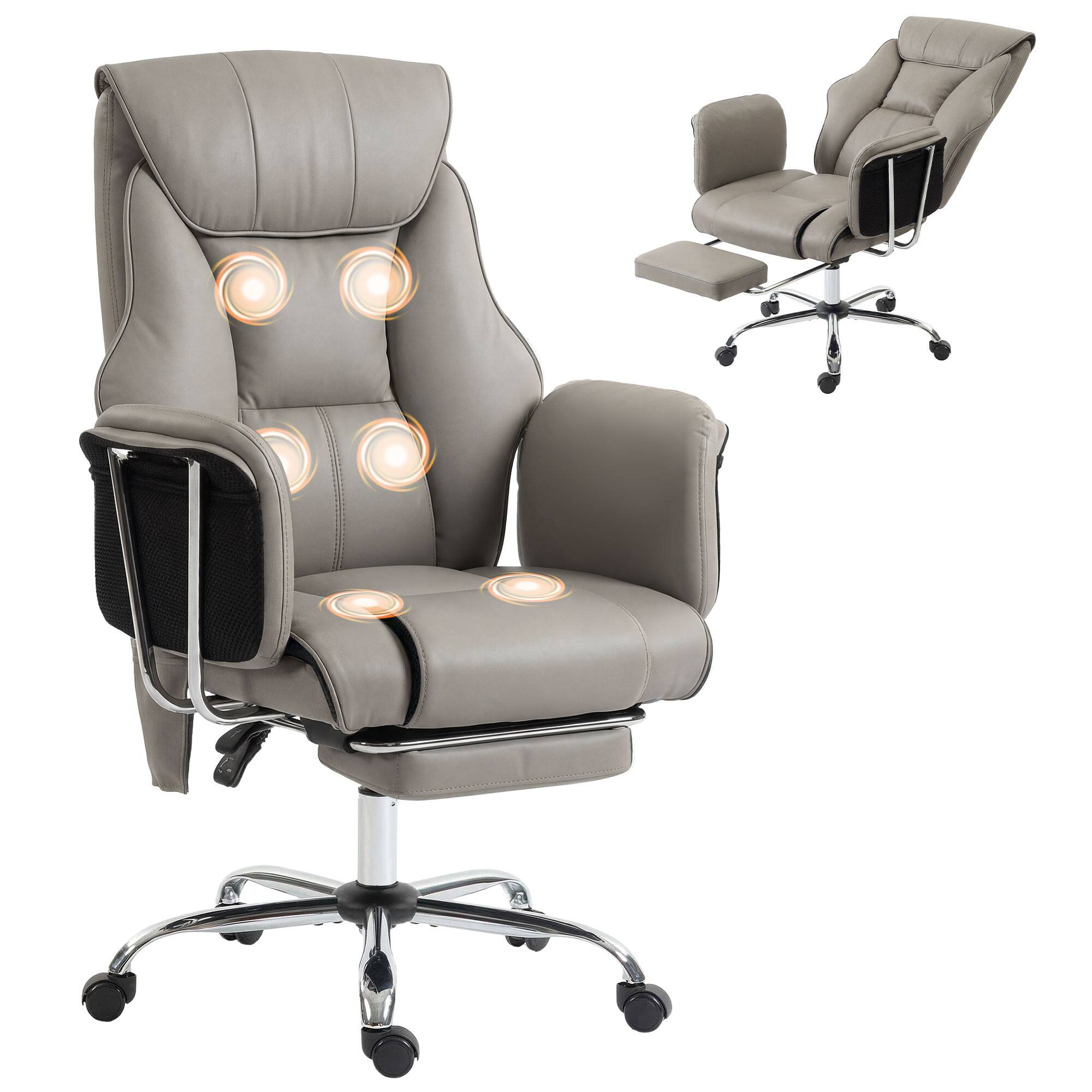 Front. Homcom - Office Chair with 6 Points Vibration, Executive Desk Chair with High Back, PU Leather - Gray.