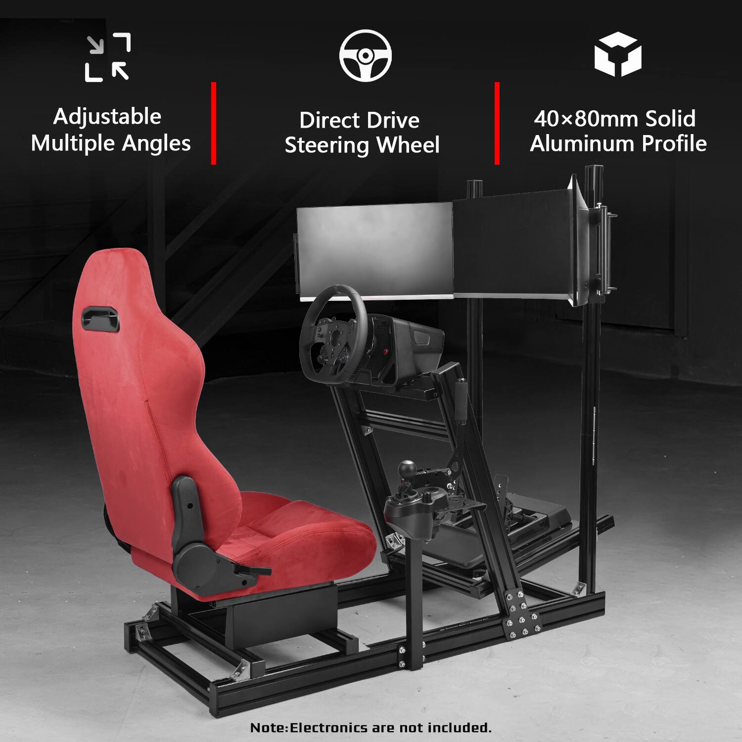 Dardoo Aluminum Profile Racing Simulator Cockpit, Equipped With Red ...