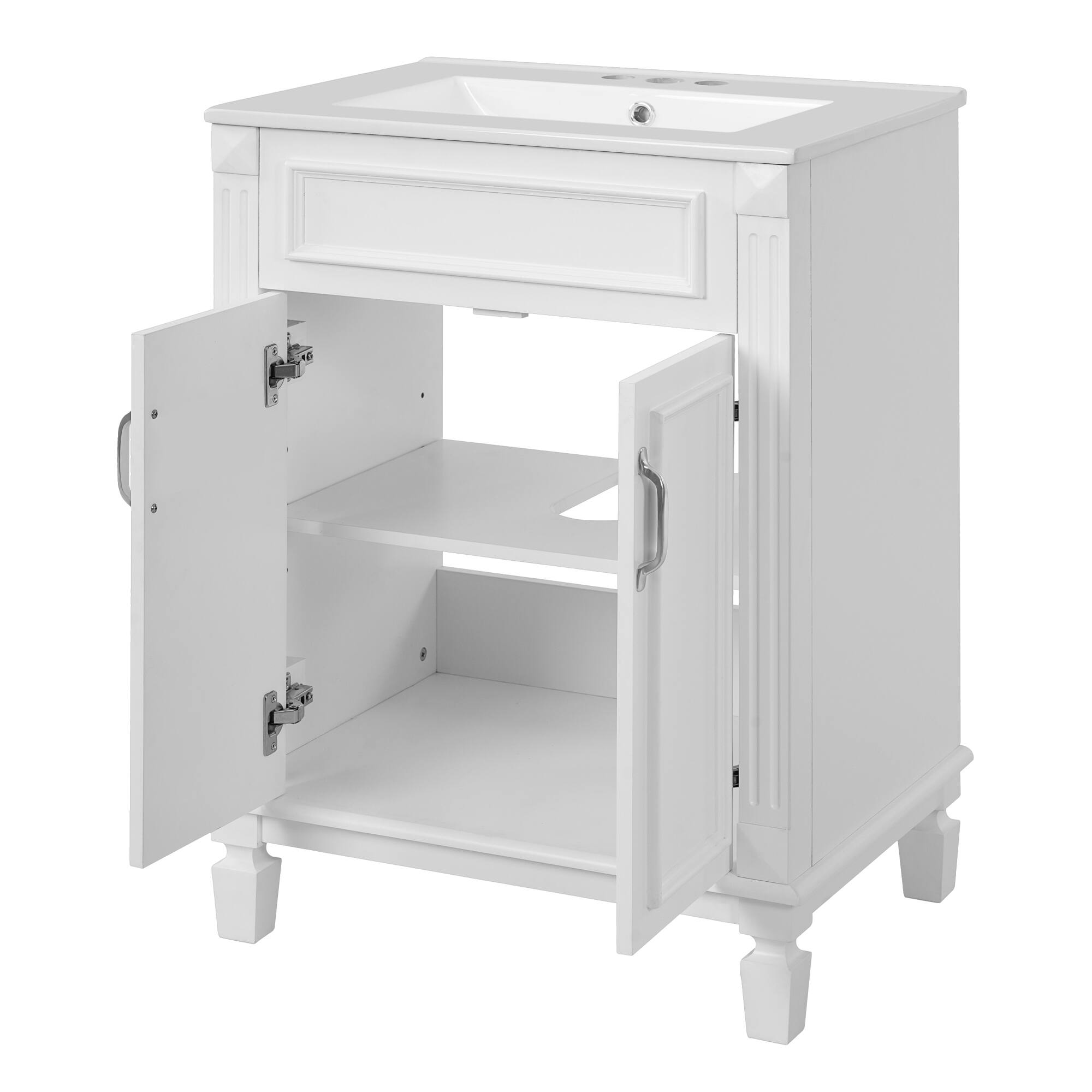Alt View 5. ELEMENT ACE - Modern Bathroom Vanity with Ceramic Sink and Soft-Closing Doors, Solid Wood Frame Storage Cabinet - White.
