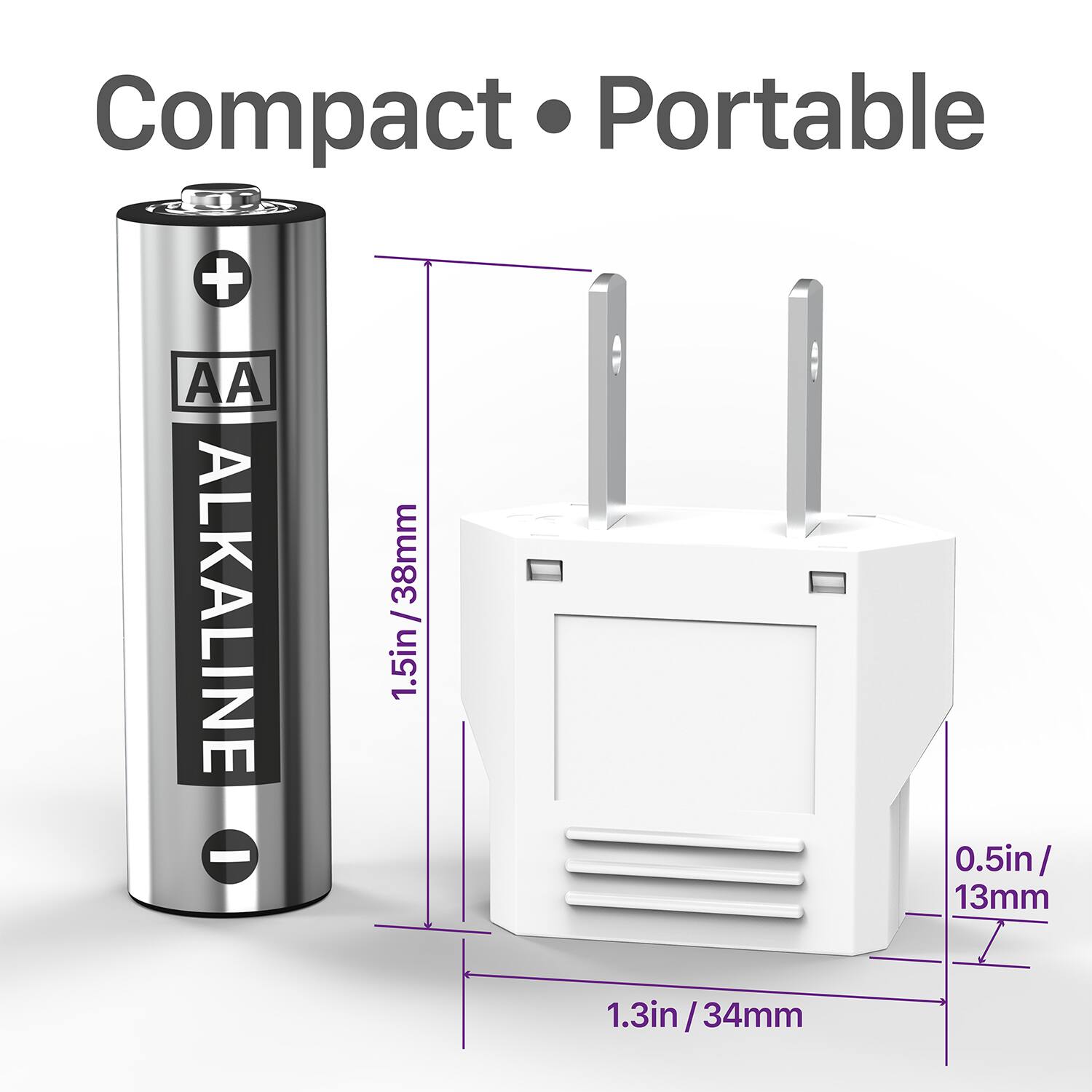 Compact Portable + AA ALKALINE - 38mm / 1.5in 0.5in/ 13mm 1.3in/34mm