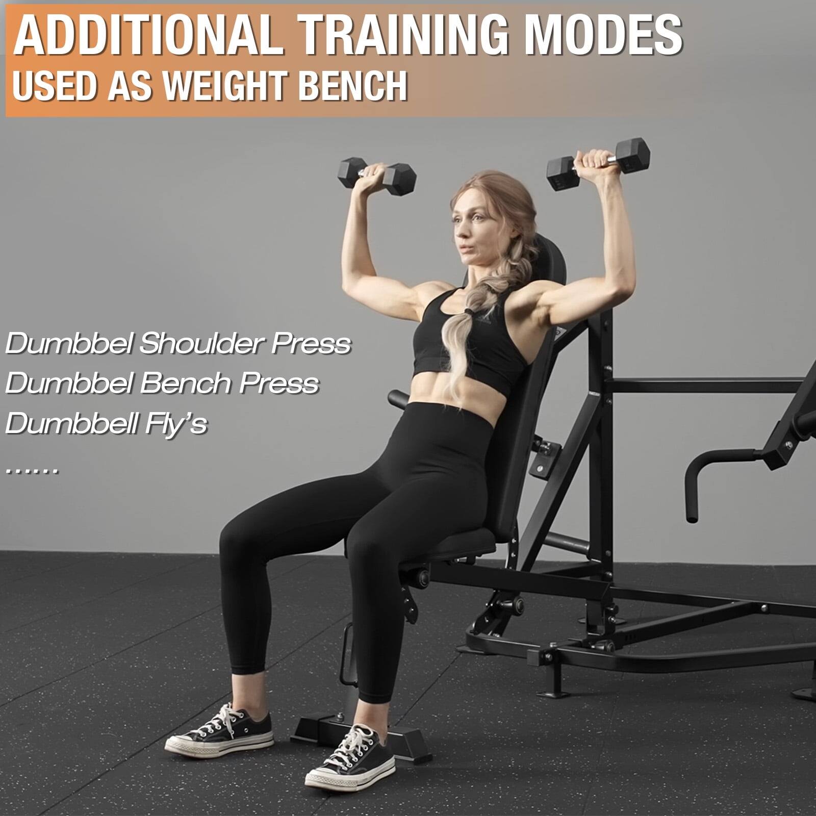 ADDITIONAL TRAINING MODES USED AS WEIGHT BENCH

Dumbbell Shoulder Press
Dumbbell Bench Press
Dumbbell Fly's