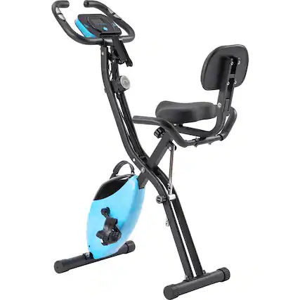 Front. Akoasm - Upright and Recumbent Folding Exercise Bike with 16-Level Adjustable Resistance, Arm Bands and Backrest-Light Blue - Light Blue.