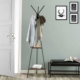 Hivvago - Modern Coat Rack with Metal Frame and 2 Shelves - Matte Black
