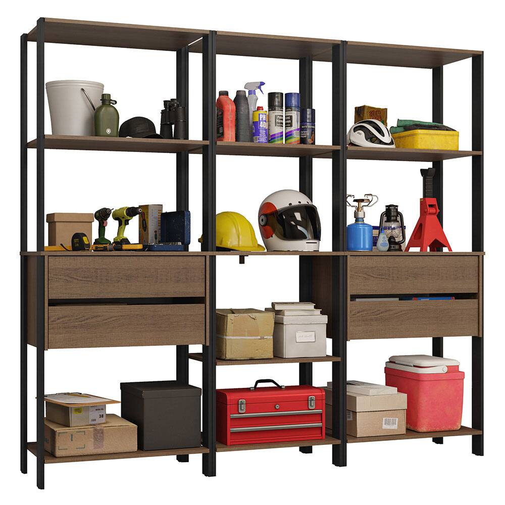 Angle. Madesa - Madesa Garage Storage Rack with 4 Drawers and Open Shelves 78"L - Black/Brown - Rustic/Black.