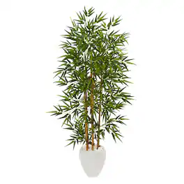 BreeBe - 63" Bamboo Artificial Tree in White Planter - Green