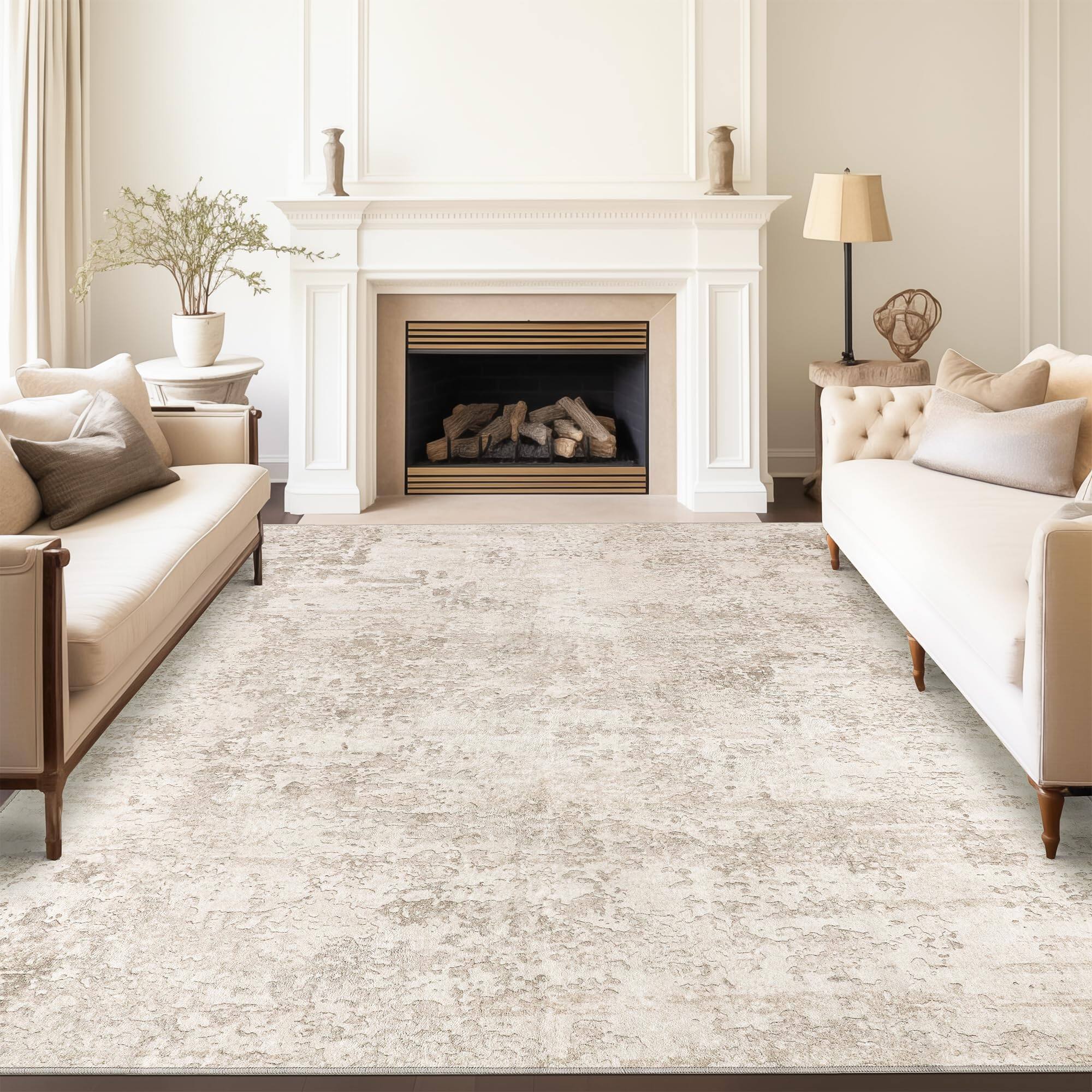 Alt View 2. Fabibe - 8X10 BEIGE Abstract Non-Shedding Stain Resistant Machine Washable WASHABLE 8X10, ANTI-SLIP BACKING ABSTRACT STAIN - Tpr53-beige Round 8ft.