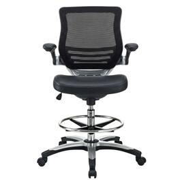 FurniFact - Bicast Leather Drafting Chair with Armrest and Adjustable Height for Office Use - Black
