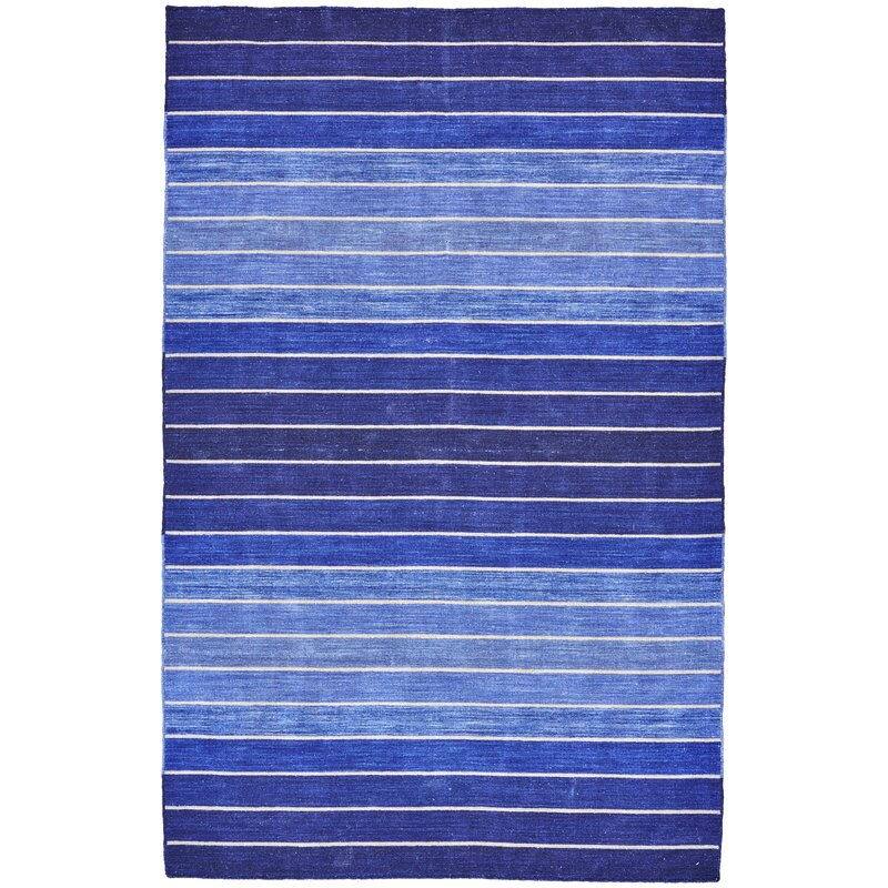 Hivvago - 5' X 8' Striped Hand-Tufted Wool/Cotton Area Rug - Blue
