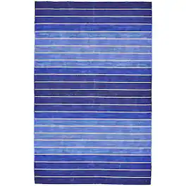 Hivvago - 5' X 8' Striped Hand-Tufted Wool/Cotton Area Rug - Blue