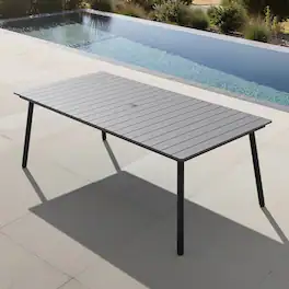 Crestlive Products - 82in Plastic Wood Top Aluminum Frame Rectangle Outdoor Dining Table with Umbrella Hole - Gray