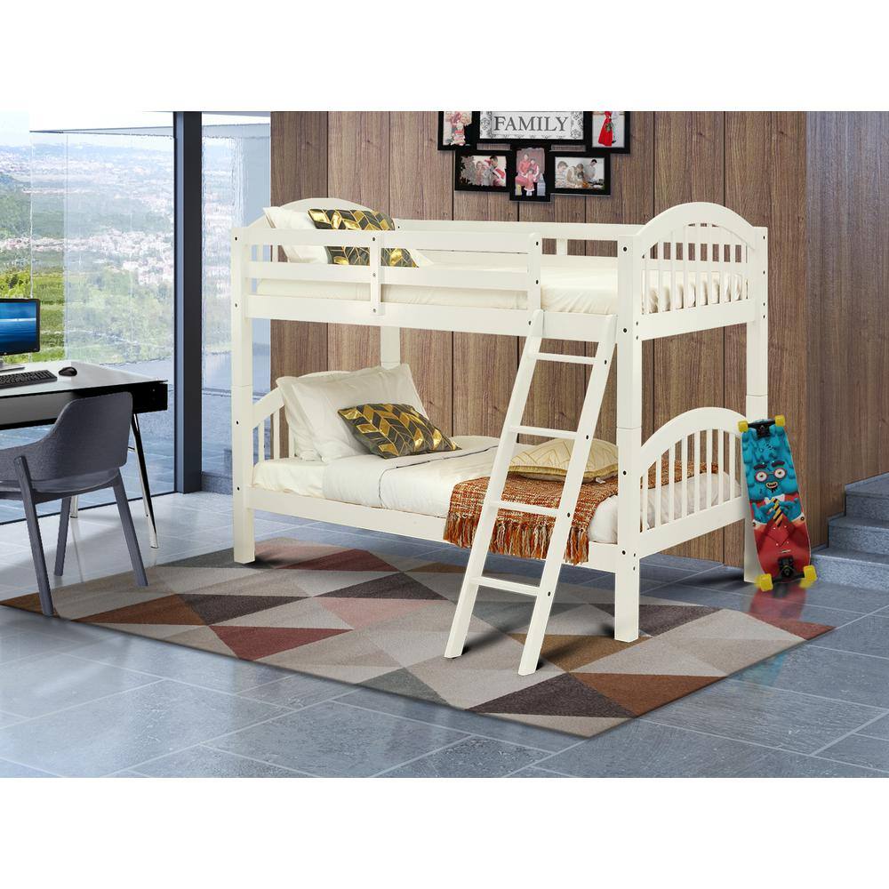 Angle. East West Furniture - Youth Bunk Bed White - Brown.