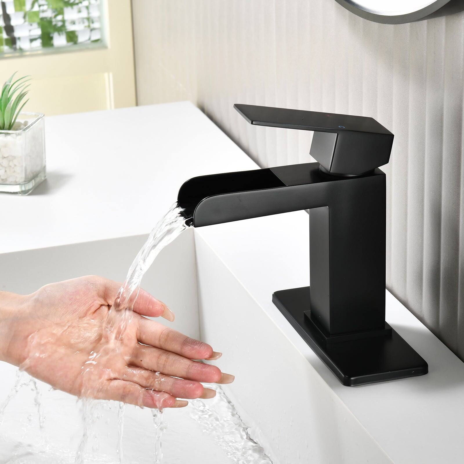Alt View 4. Boyel Living - Black Faucet SUS304 Waterfall Spout cUPC Cartridge 60cm Supply Line Pop Up Drain - Matte Black.