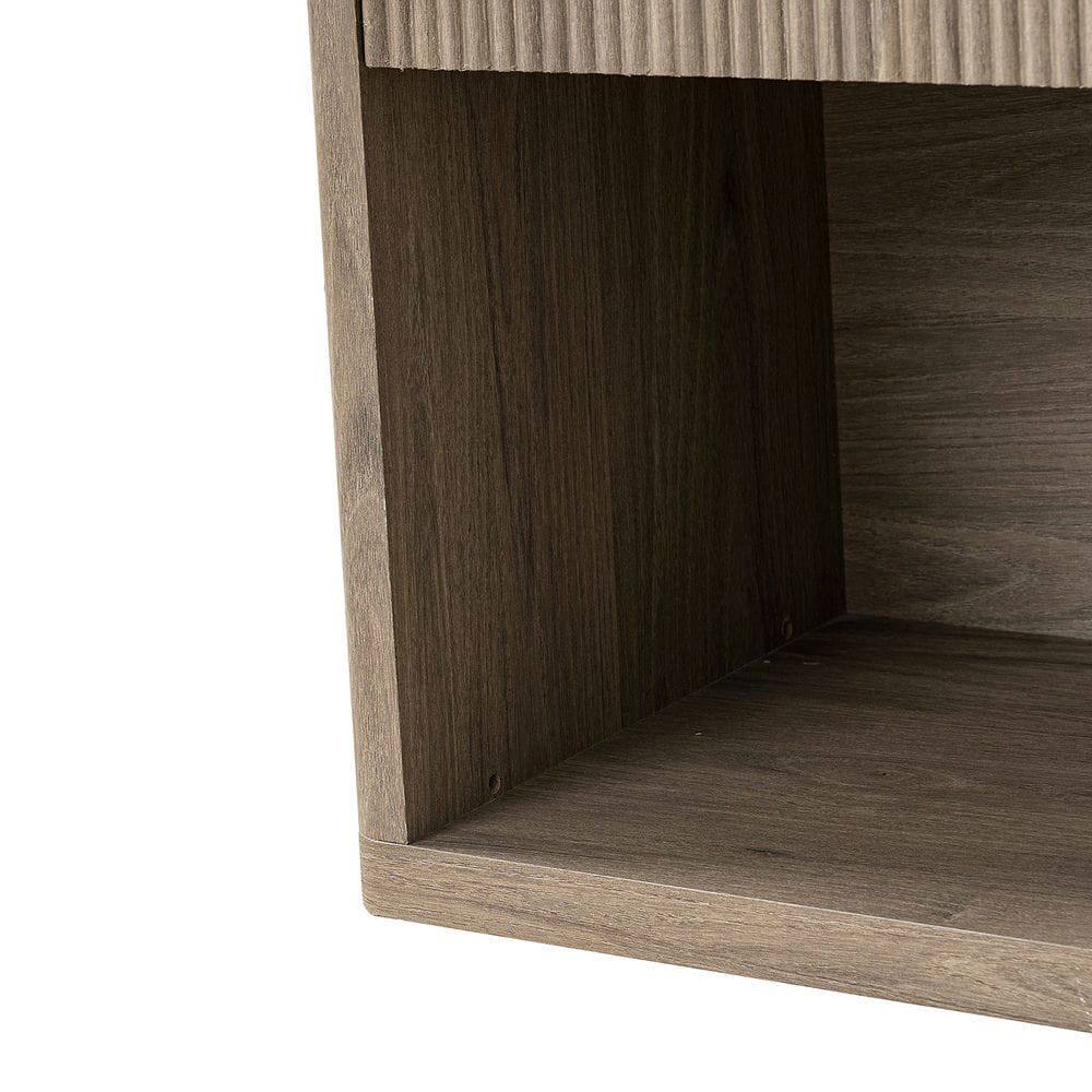 Alt View 4. Kadyn - Mid Century Modern Nightstand with Drawer, Fluted Design Bedside Table for Bedroom - Ash Brown.