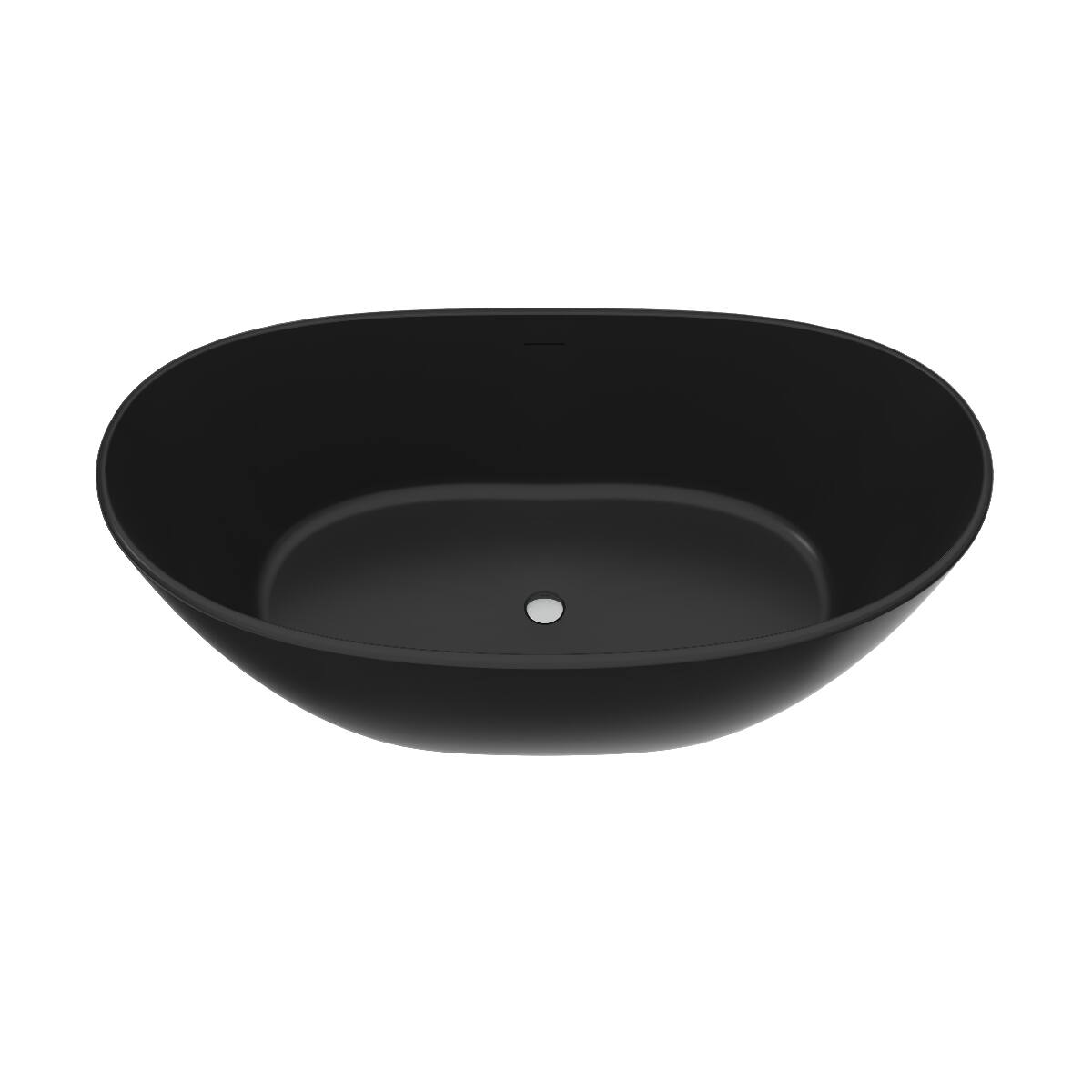 Alt View 3. Loheer - Loheer 61 in Freestanding Solid Surface Soaking Bathtub, Matte Black Oval Tub with Center Drain - Black.