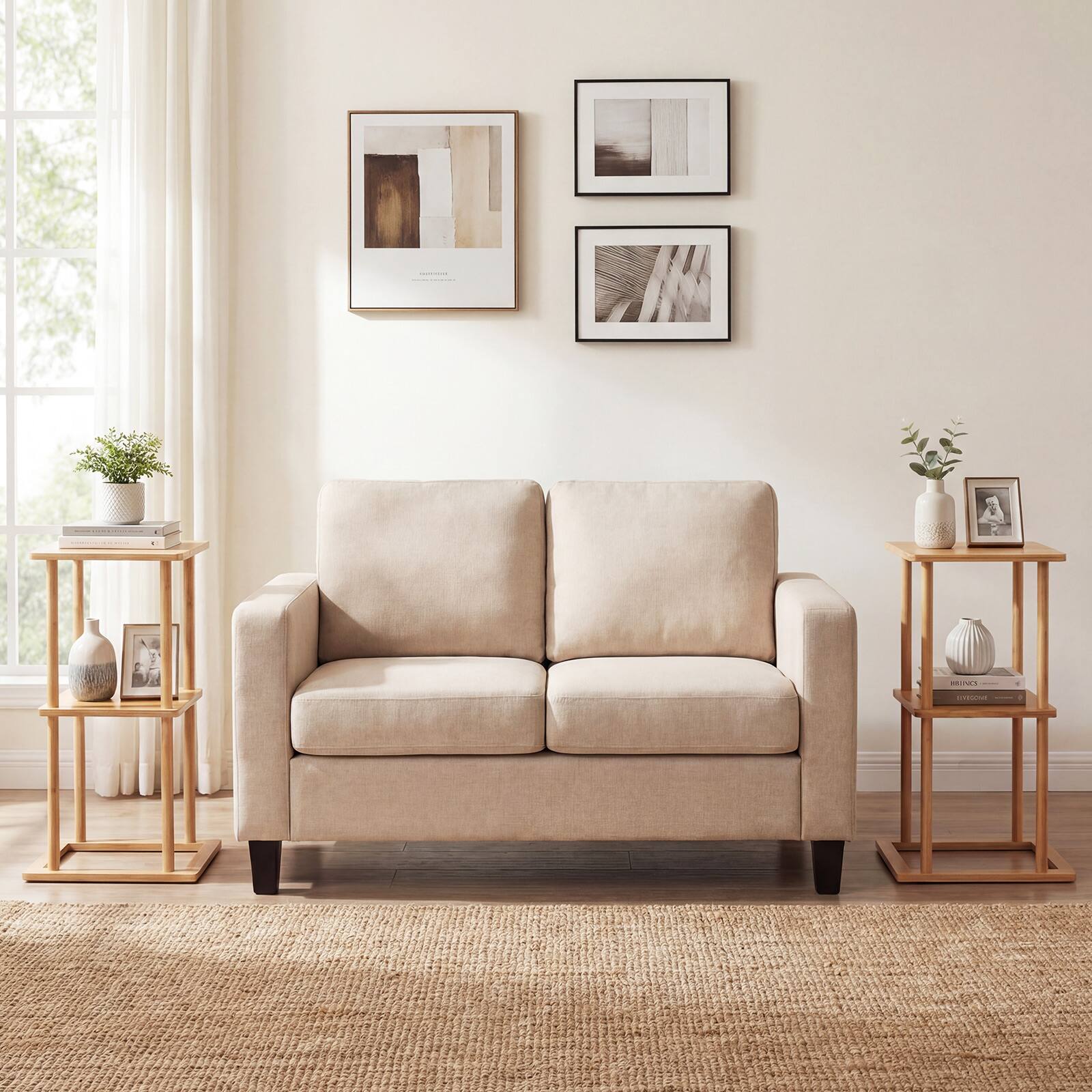 Alt View 1. Gymax - Gymax 2 Pieces Side Table w/Storage Shelves & Bamboo Construction for Living Room - Yellow.