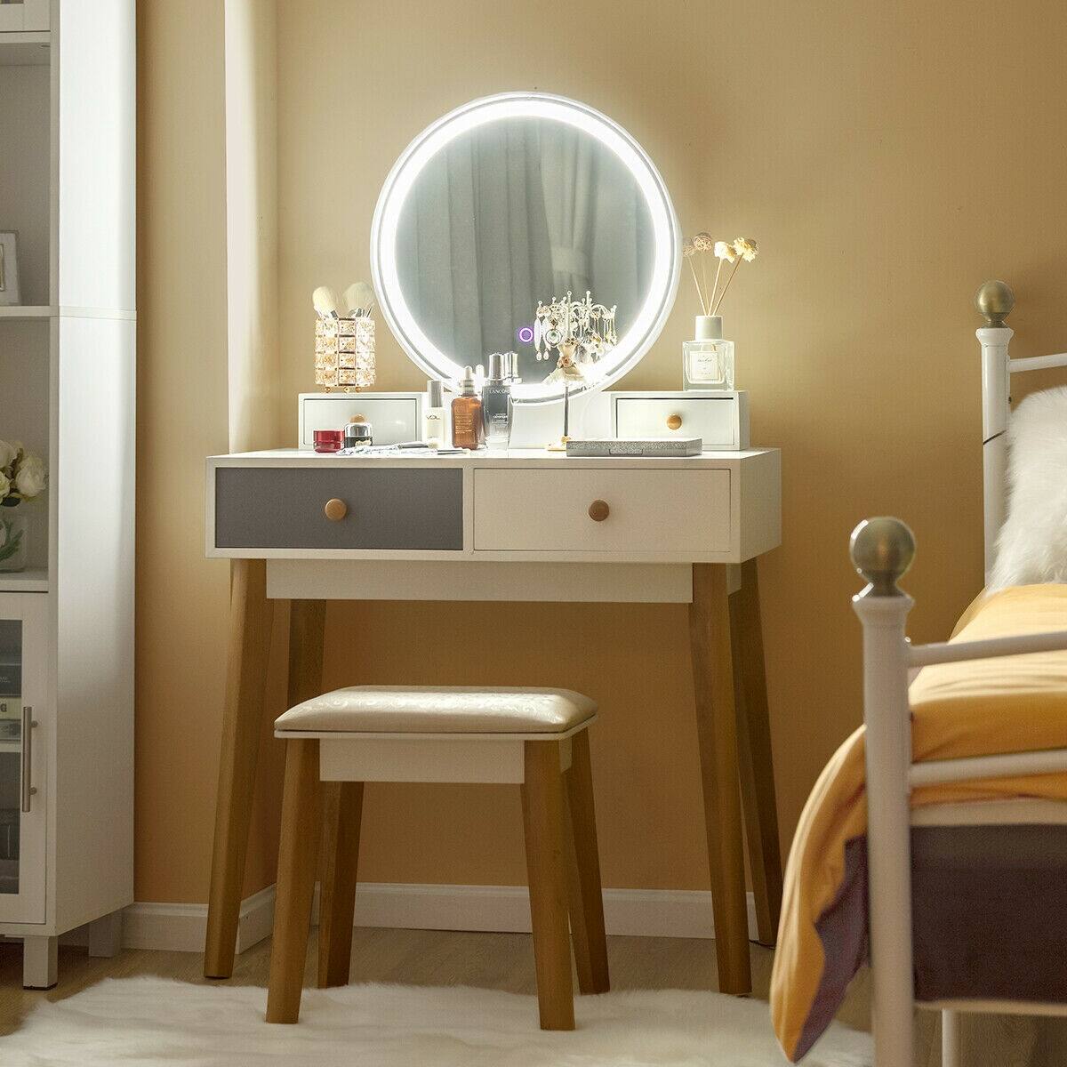 Alt View 1. Ecooso - Makeup Vanity Desk with 4 Storage Drawers and LED Lighted Mirror for Modern Bedroom Use - White.