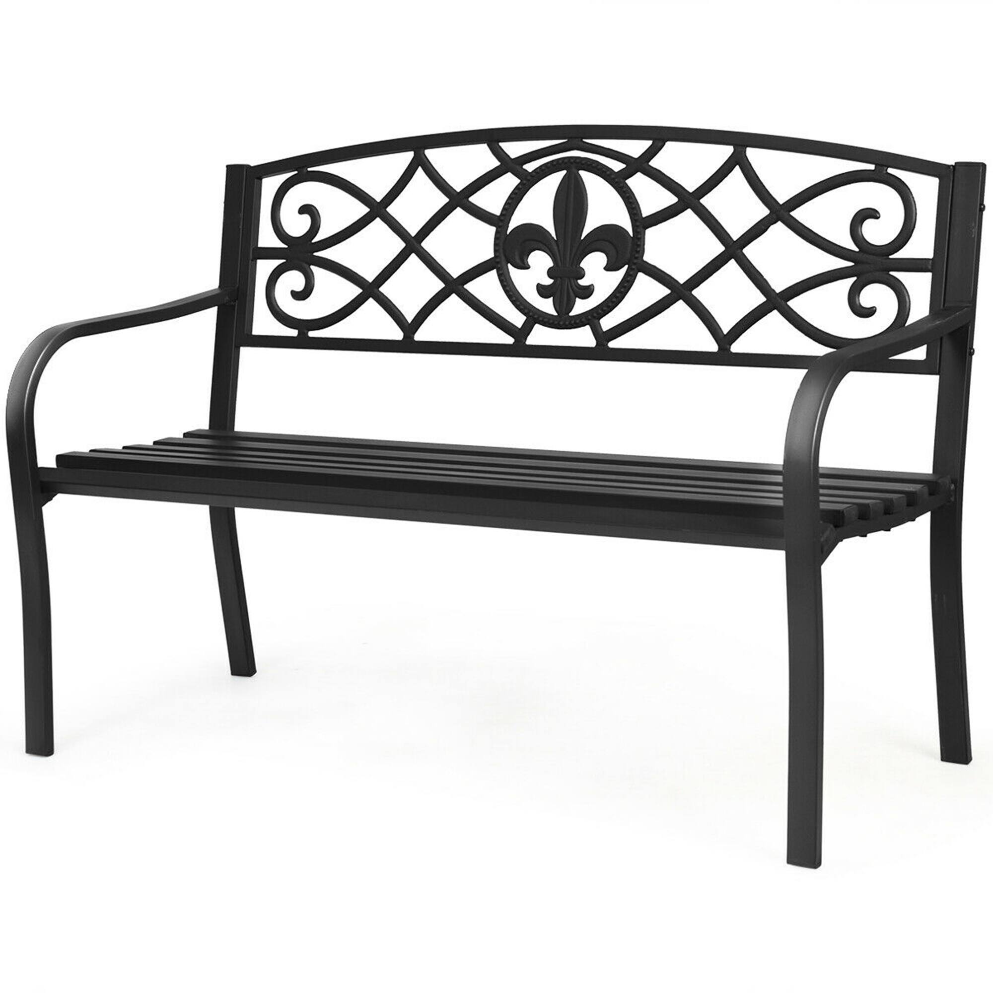 Alt View 3. Gymax - Gymax Garden Bench Loveseat Outdoor Garden Park w/ Steel Frame Backrest - Black.