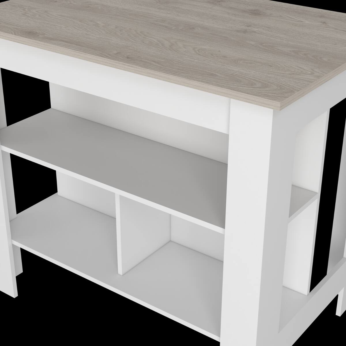 Alt View 3. Loheer - Loheer Modern Rectangular Kitchen Island with Antibacterial Top - Light Gray and White.