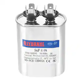 Unique Bargains - CBB65 5uF 370/450V Oval Run Start Capacitor for AC Motor Start HVAC Compressor Generator Air Condenser Heat Pump - Silver