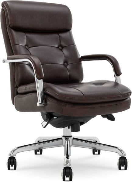 Angle. La-Z-Boy - Ergonomic Executive Office Chair with Lumbar Support & Padded Arms Adjustable Height & Reclining Backrest Desk Chair - Dark Brown.