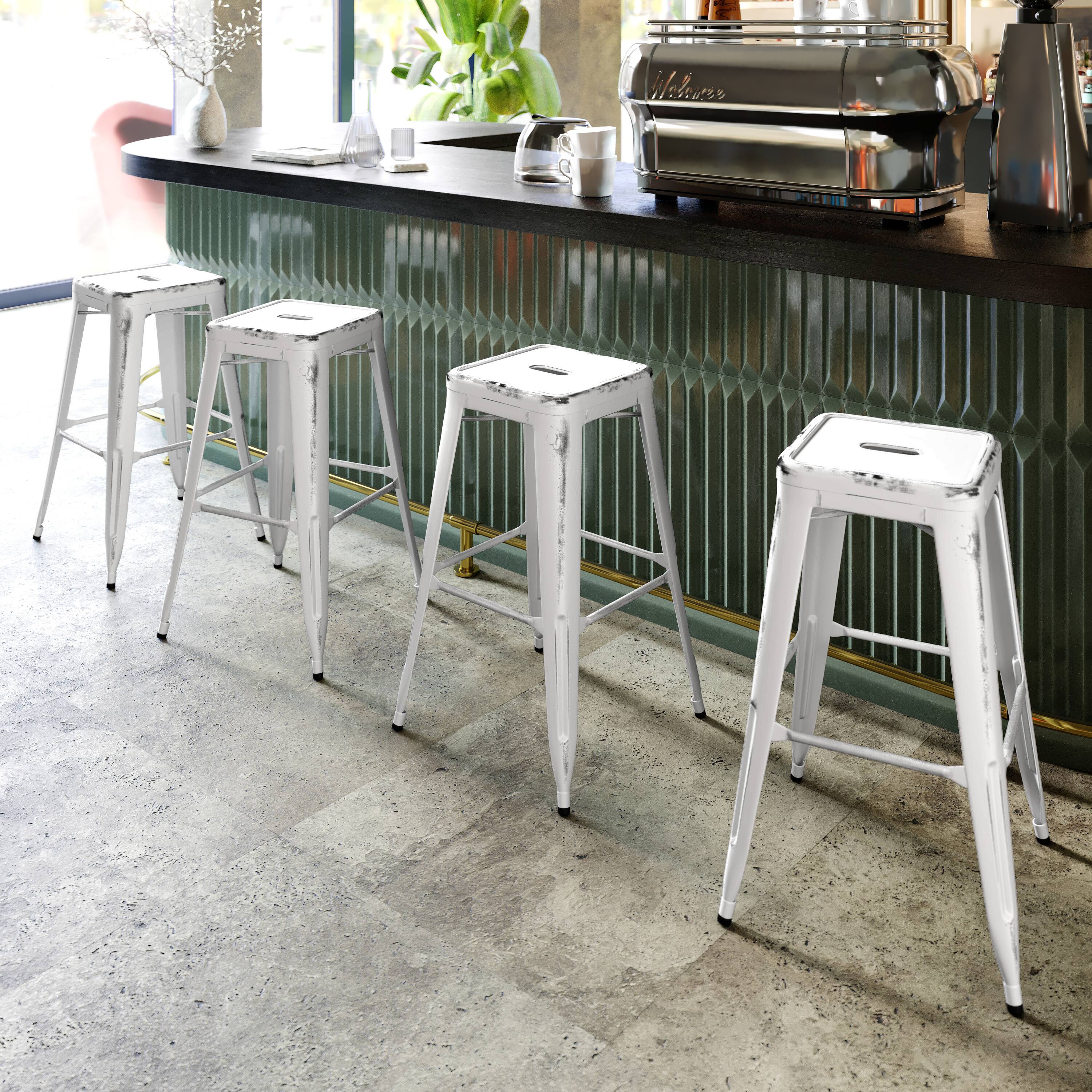 Alt View 1. Flash Furniture - Kai Commercial Grade 30" High Backless Distressed White Metal Indoor-Outdoor Barstool - White.