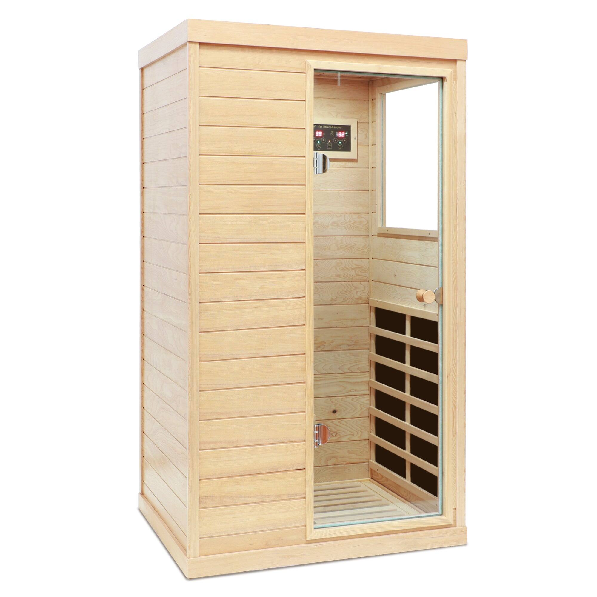 Alt View 7. Boyel Living - One Person Indoor Hemlock Infrared Sauna Room with Right Side Glass Door - Natural.