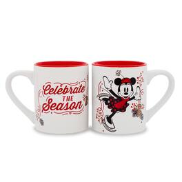 Silver Buffalo - Disney Mickey and Minnie Mouse "Celebrate The Season" Ceramic Mugs | Set of 2 - Red/White