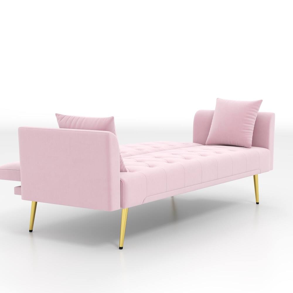 Alt View 7. Loheer - Loheer Pink Sleeper Sofa Convertible 72 Inch Tufted Velvet Futon - Pink.