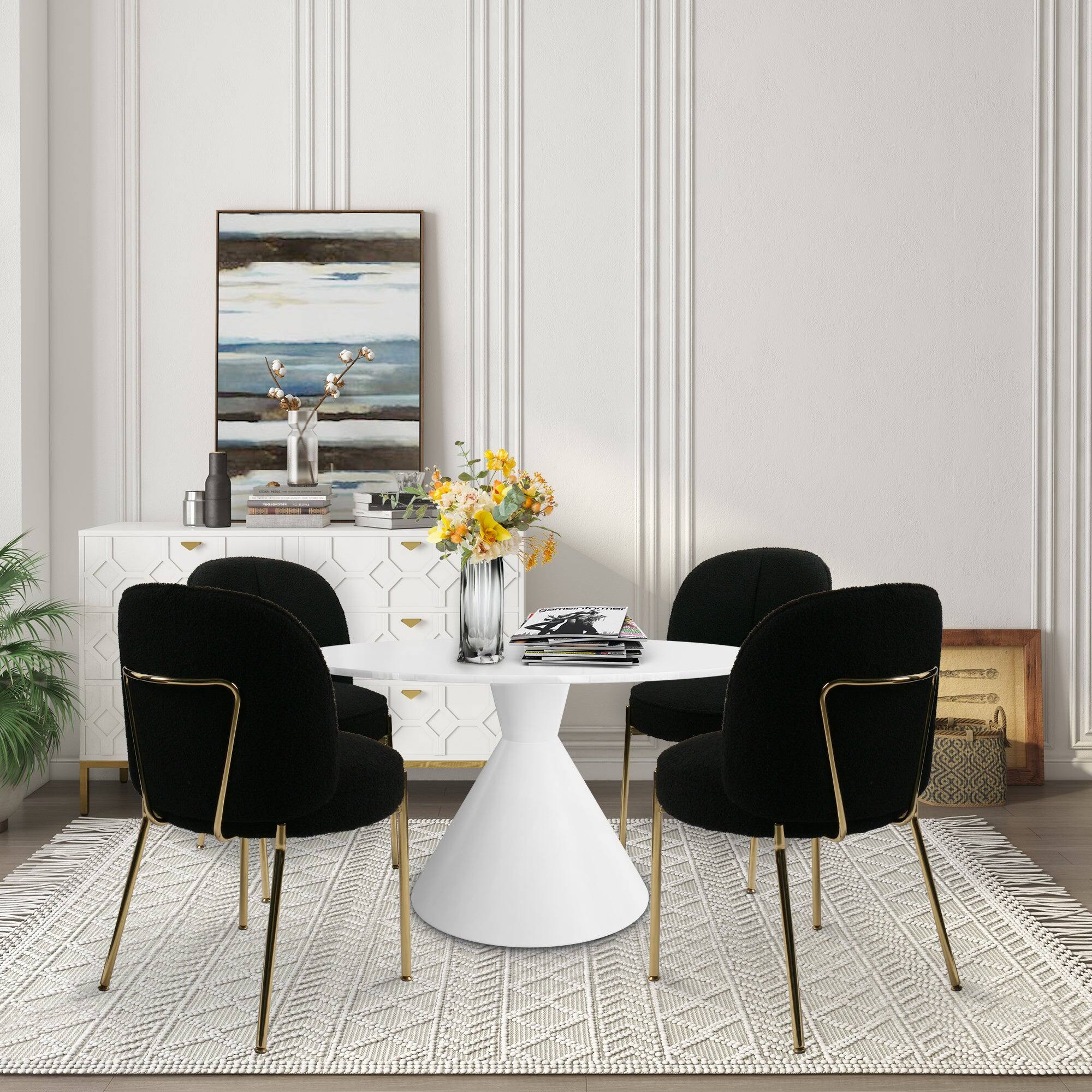 Alt View 4. Boyel Living - Teddy Fabric Dinning Chair in Black with Adjustable Foot Nails (Set of 2) - Black.