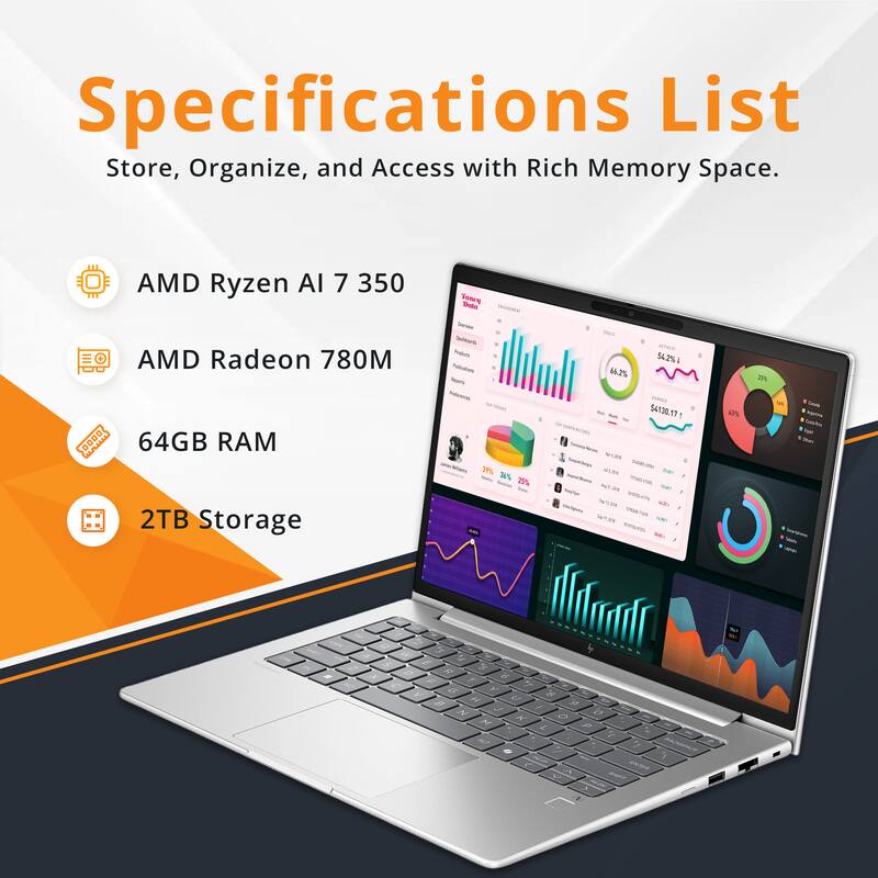 Specifications List  
Store, Organize, and Access with Rich Memory Space.  

- AMD Ryzen AI 7 350  
- AMD Radeon 780M  
- 64GB RAM  
- 2TB Storage