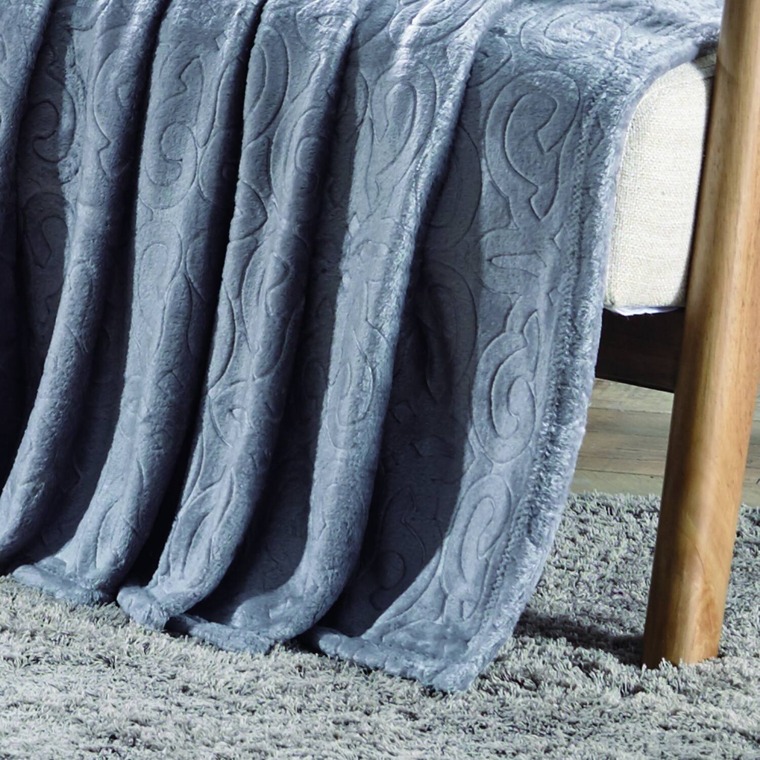 Alt View 2. Noble House - Plazatex Dama Embossed Decorative Super Soft Throw Blanket for Sleep/Decor 2 Pack 50" x 60" Grey - Grey.