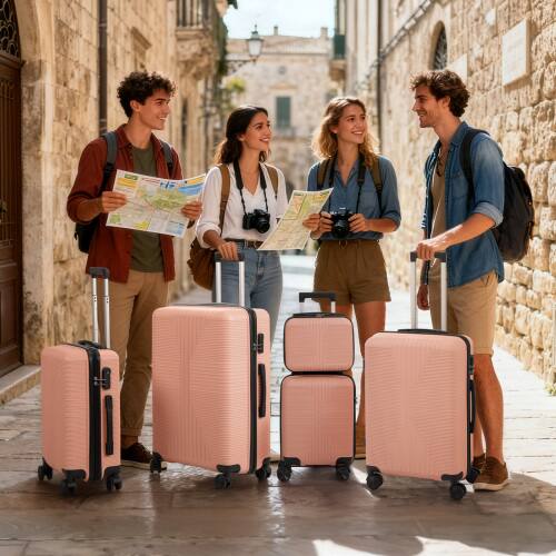 Alt View 8. Winado - 12"/16"/20"/24"/28" Carry on 5 Piece PP Hardside Luggage Suitcase Set with Built-in Lock Spinner Wheels Travel Business - Rose Gold.