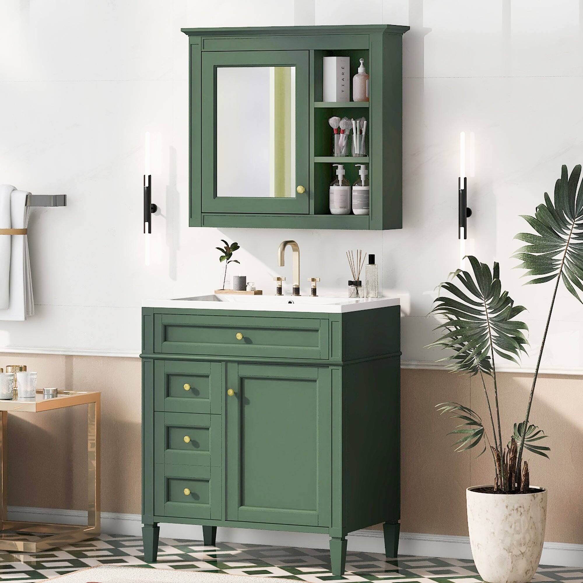 Alt View 2. Boyel Living - 30 Inch Bathroom Vanity with Ceramic Sink and Mirror Cabinet Green - Green.