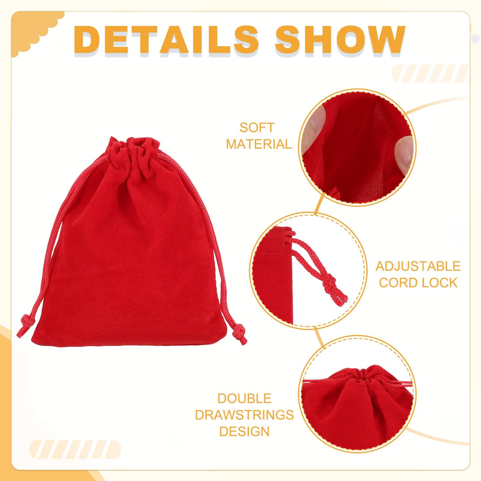 DETAILS SHOW

- SOFT MATERIAL
- ADJUSTABLE CORD LOCK
- DOUBLE DRAWSTRINGS DESIGN