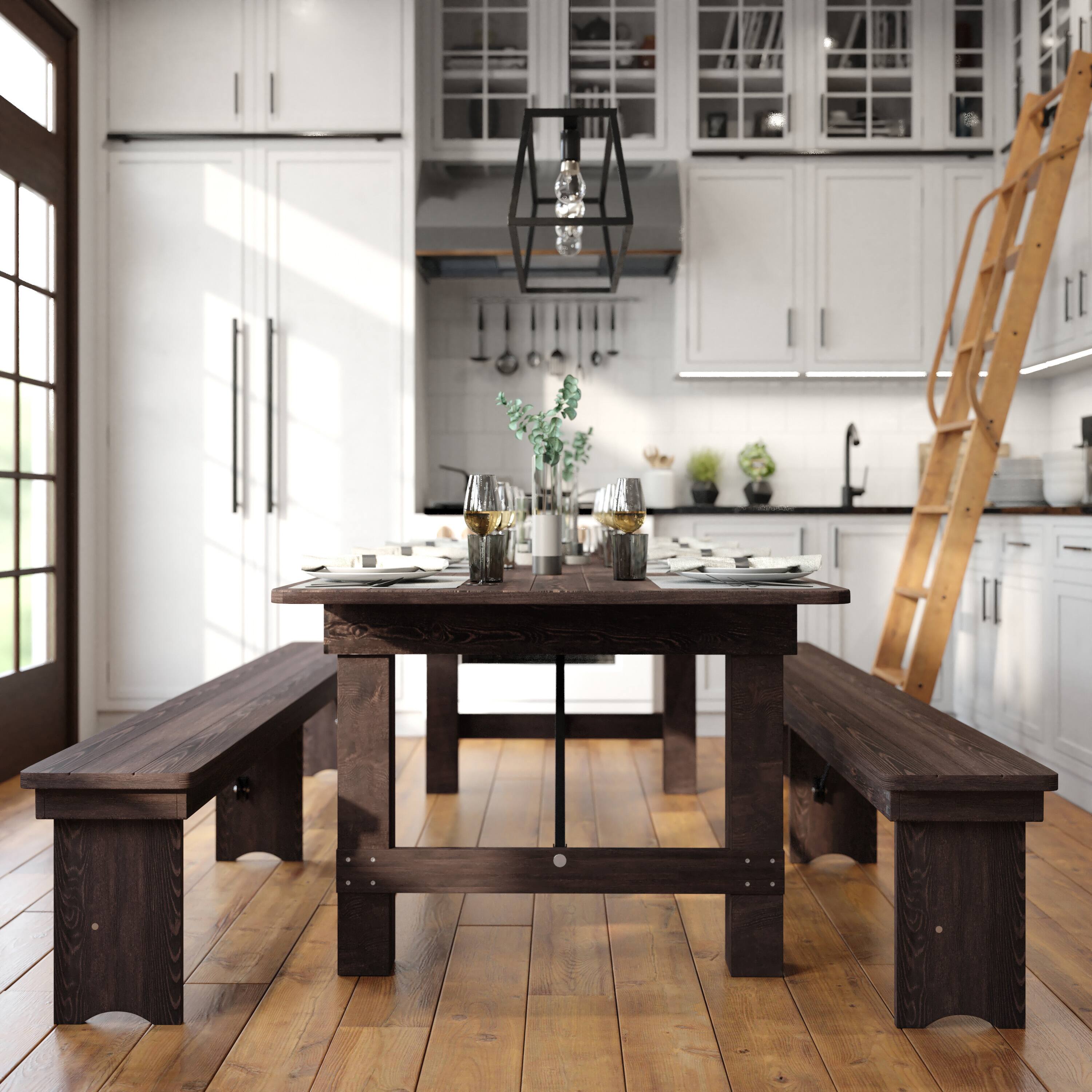 Alt View 3. Flash Furniture - HERCULES 8' x 40" Rectangular Antique Rustic Mahogany Solid Pine Folding Farm Table - Brown.
