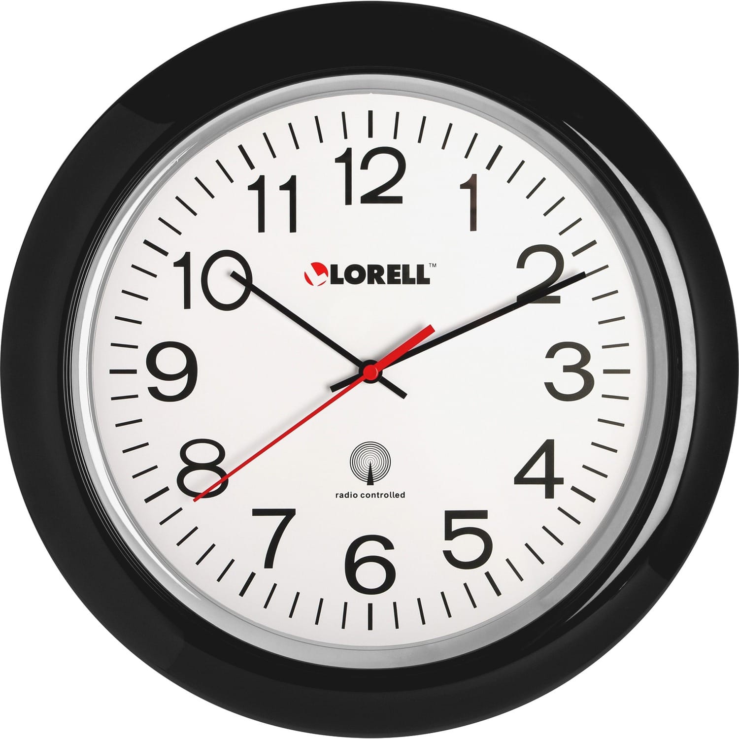 "Lorell - 13 1/4"" Radio Controlled Wall Clock Analog Quartz White Main Dial Black Case Plastic - White|Black" price history on PriceWatchPro