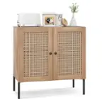 Front. Costway - Rattan Buffet Sideboard Cabinet Cupboard w/ Adjustable Shelf Oak - Oak.