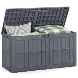 WELLFOR - Waterproof Lockable Outdoor Deck Box for Tools, Cushions, and Pool Supplies - Gray